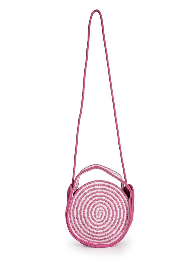 FABINALIV Pink Geometric Braided Women Cotton Sling Bag (FLHB-1016-Pink) - Image 1
